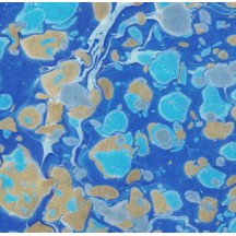 Hand Marbled Paper Stone Marble Pattern in Bright Blue and Gold ~ Berretti Marbled Arts